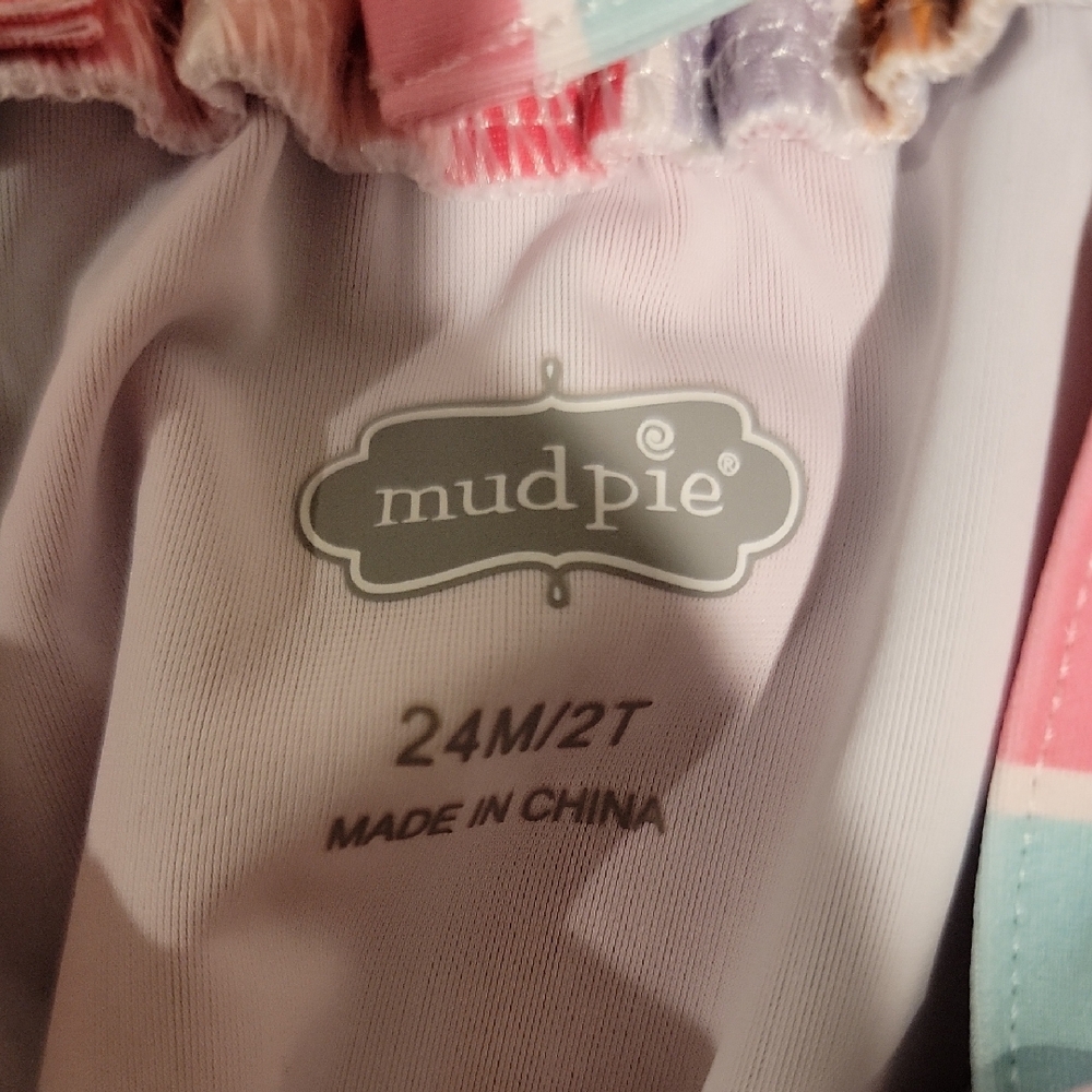 Mud Pie Colorful Striped One Piece with Pink Tutu 2T - Picture 2 of 7